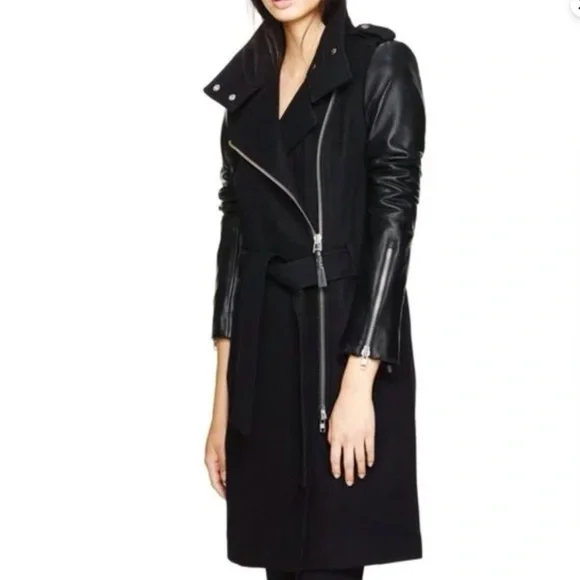 MACKAGE BLACK WOOL/LEATHER BELTED COAT - Picture 12 of 15
